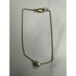FAS THAI 925 Sterling Silver Gold Tone Single Pearl Bracelet 7.25 Inch Minimal